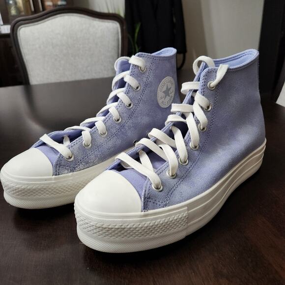 Converse All Star Lift Platform High Top Lilac Suede Shimmer Sneakers Size 10.5 - Picture 2 of 8
